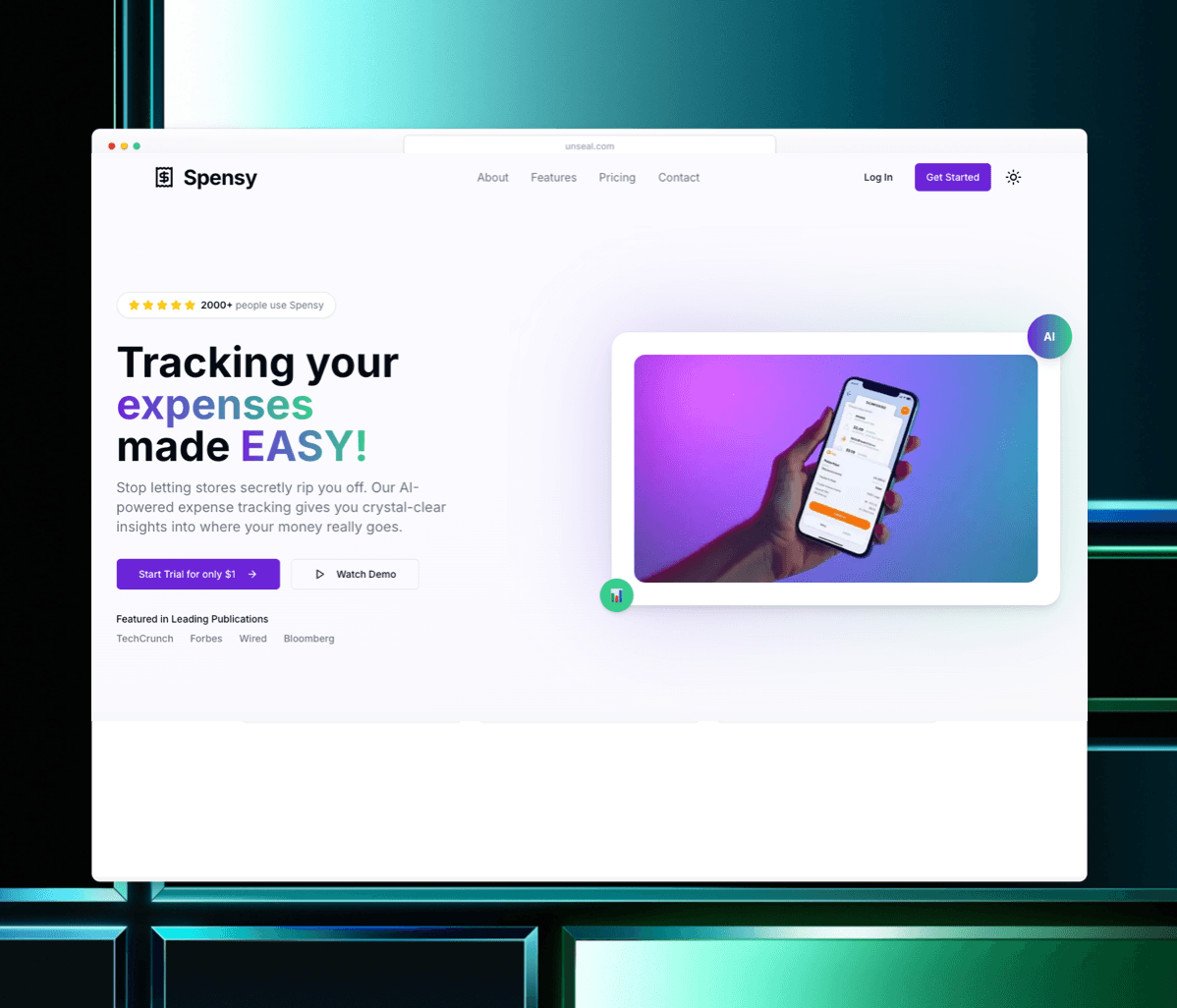 Spensy AI expense tracking app dashboard showing spending analytics and categorization